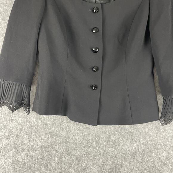 ESCADA Virgin Wool Blazer Jacket Womens 38 Black Bell Lace Trim Cropped Classic - Picture 3 of 15